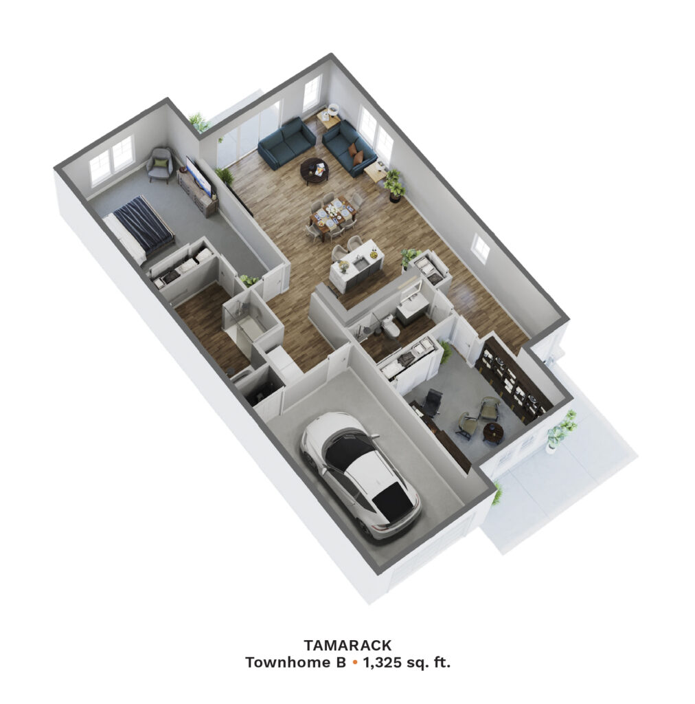 Digital rendering of The Pointe at Meridian Tamarack Townhome B. 1,325 sq. ft.